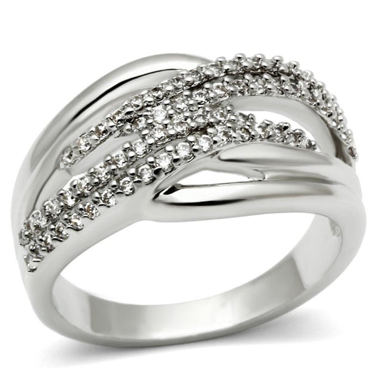 Alamode Rhodium Brass Ring with AAA Grade CZ in Clear - Flyclothing LLC