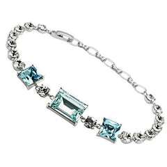 Alamode Rhodium Brass Bracelet with Top Grade Crystal in Sea Blue - Alamode