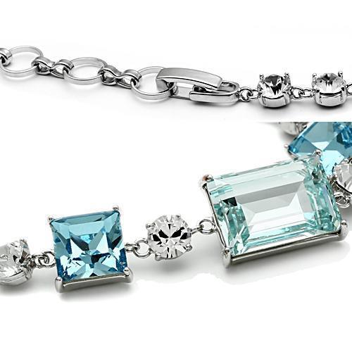 Alamode Rhodium Brass Bracelet with Top Grade Crystal in Sea Blue - Alamode