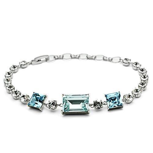 Alamode Rhodium Brass Bracelet with Top Grade Crystal in Sea Blue - Alamode