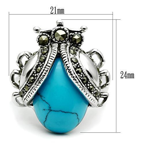 Alamode Rhodium Brass Ring with Synthetic Turquoise in Sea Blue - Flyclothing LLC