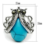 Alamode Rhodium Brass Ring with Synthetic Turquoise in Sea Blue - Flyclothing LLC