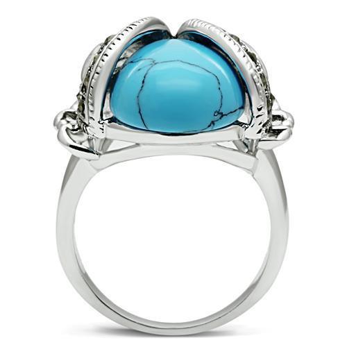 Alamode Rhodium Brass Ring with Synthetic Turquoise in Sea Blue - Flyclothing LLC