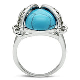 Alamode Rhodium Brass Ring with Synthetic Turquoise in Sea Blue - Flyclothing LLC