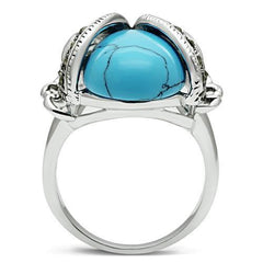 Alamode Rhodium Brass Ring with Synthetic Turquoise in Sea Blue - Alamode