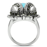 Alamode Rhodium Brass Ring with Synthetic Turquoise in Sea Blue - Flyclothing LLC