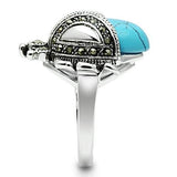 Alamode Rhodium Brass Ring with Synthetic Turquoise in Sea Blue - Flyclothing LLC