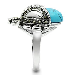 Alamode Rhodium Brass Ring with Synthetic Turquoise in Sea Blue - Alamode