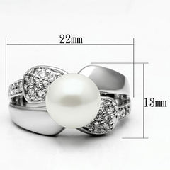 Alamode Rhodium Brass Ring with Synthetic Pearl in White - Alamode