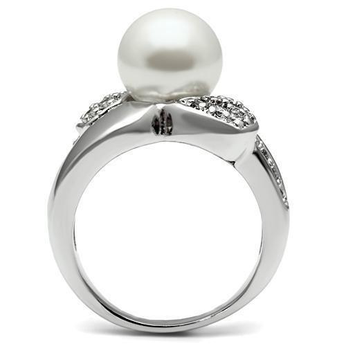 Alamode Rhodium Brass Ring with Synthetic Pearl in White - Alamode