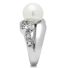 Alamode Rhodium Brass Ring with Synthetic Pearl in White - Flyclothing LLC