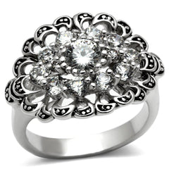 Alamode Rhodium Brass Ring with AAA Grade CZ in Clear - Flyclothing LLC