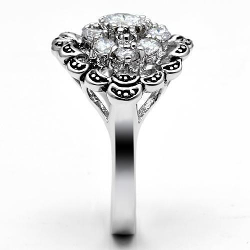 Alamode Rhodium Brass Ring with AAA Grade CZ in Clear - Flyclothing LLC