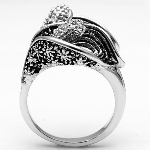 Alamode Rhodium Brass Ring with AAA Grade CZ in Clear - Flyclothing LLC