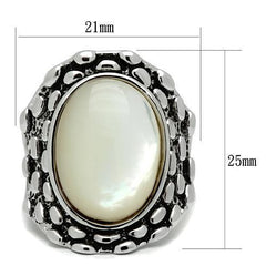 Alamode Rhodium Brass Ring with Precious Stone Conch in White - Flyclothing LLC