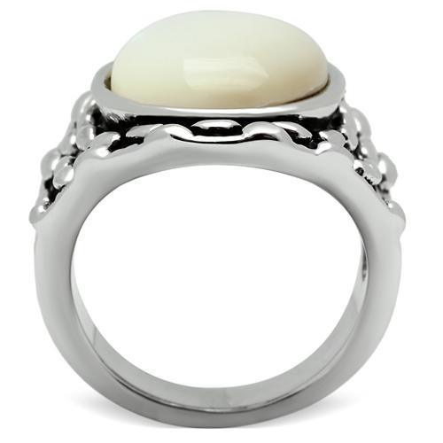 Alamode Rhodium Brass Ring with Precious Stone Conch in White - Flyclothing LLC