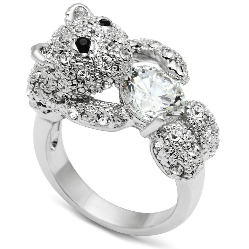 Alamode Rhodium Brass Ring with AAA Grade CZ in Clear - Flyclothing LLC