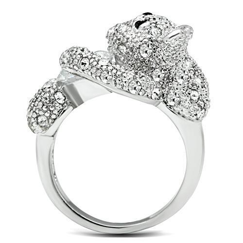 Alamode Rhodium Brass Ring with AAA Grade CZ in Clear - Flyclothing LLC