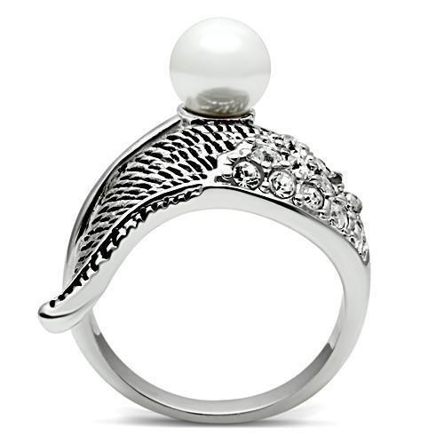 Alamode Rhodium Brass Ring with Synthetic Pearl in White - Alamode