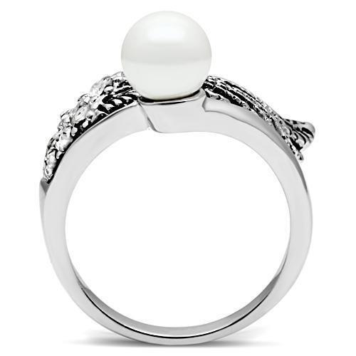 Alamode Rhodium Brass Ring with Synthetic Pearl in White - Alamode