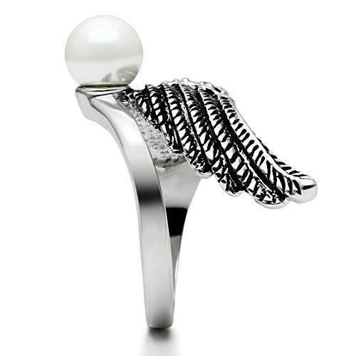 Alamode Rhodium Brass Ring with Synthetic Pearl in White - Alamode