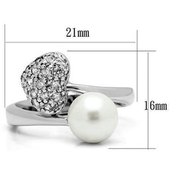 Alamode Rhodium Brass Ring with Synthetic Pearl in White - Alamode