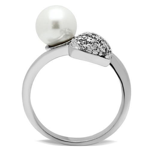 Alamode Rhodium Brass Ring with Synthetic Pearl in White - Alamode