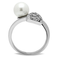 Alamode Rhodium Brass Ring with Synthetic Pearl in White - Alamode