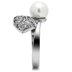 Alamode Rhodium Brass Ring with Synthetic Pearl in White - Alamode