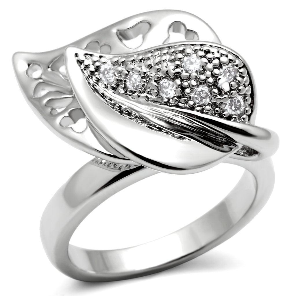 Alamode Rhodium Brass Ring with AAA Grade CZ in Clear - Flyclothing LLC