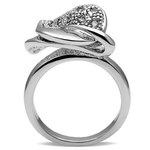 Alamode Rhodium Brass Ring with AAA Grade CZ in Clear - Flyclothing LLC