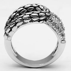 Alamode Rhodium Brass Ring with AAA Grade CZ in Clear - Flyclothing LLC