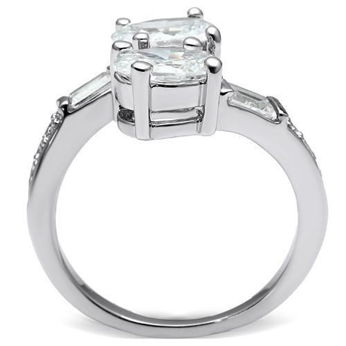 Alamode Rhodium Brass Ring with AAA Grade CZ in Clear - Flyclothing LLC