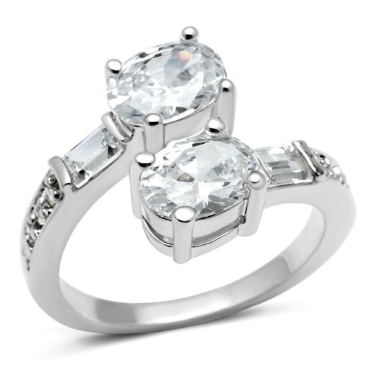 Alamode Rhodium Brass Ring with AAA Grade CZ in Clear - Flyclothing LLC