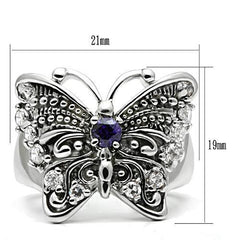 Alamode Rhodium Brass Ring with AAA Grade CZ in Amethyst - Flyclothing LLC