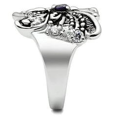 Alamode Rhodium Brass Ring with AAA Grade CZ in Amethyst - Flyclothing LLC