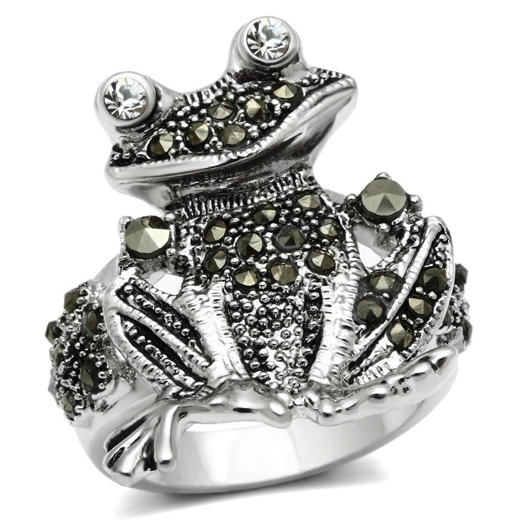 Alamode Rhodium Brass Ring with Top Grade Crystal in Clear - Alamode