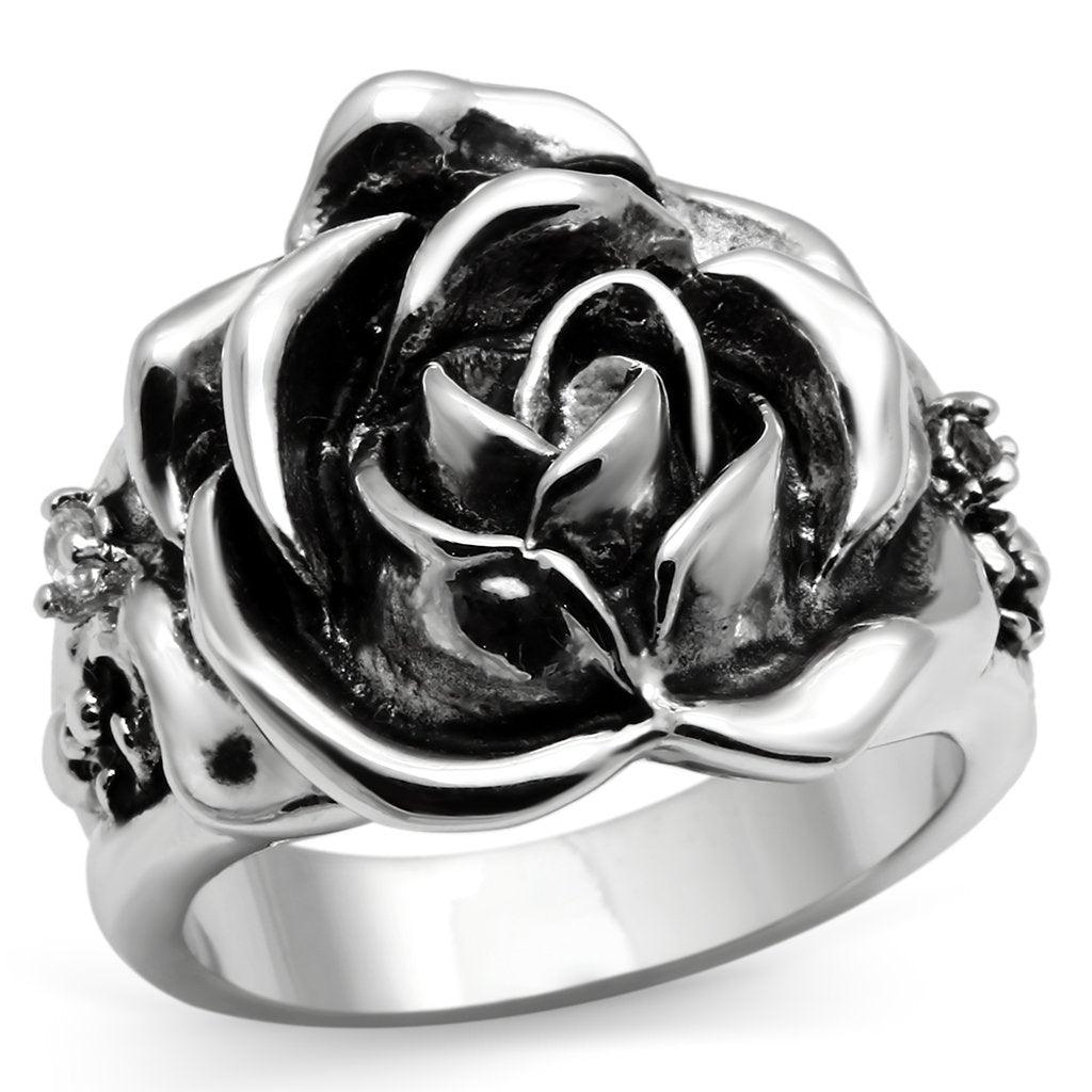 Alamode Rhodium Brass Ring with AAA Grade CZ in Clear - Flyclothing LLC