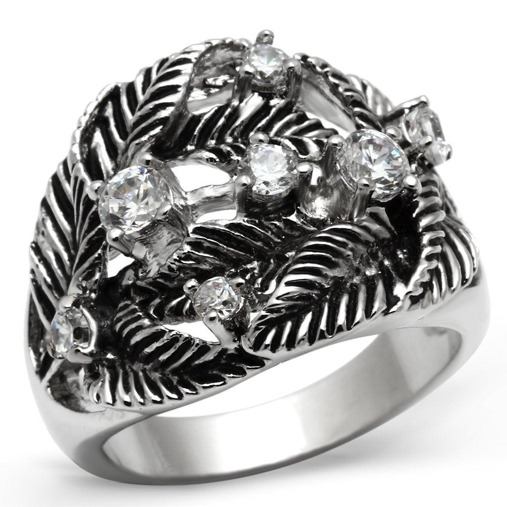 Alamode Rhodium Brass Ring with AAA Grade CZ in Clear - Flyclothing LLC