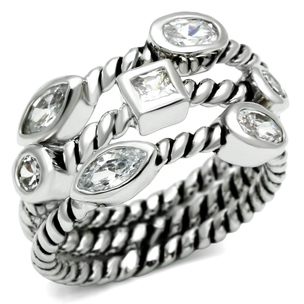 Alamode Rhodium Brass Ring with AAA Grade CZ in Clear - Flyclothing LLC