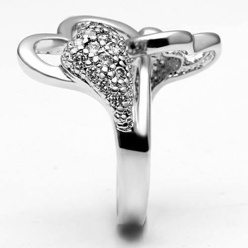 Alamode Rhodium Brass Ring with AAA Grade CZ in Clear - Flyclothing LLC