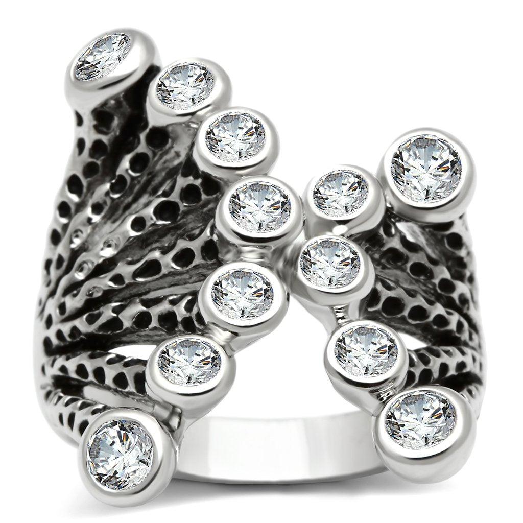 Alamode Rhodium Brass Ring with AAA Grade CZ in Clear - Flyclothing LLC