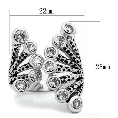 Alamode Rhodium Brass Ring with AAA Grade CZ in Clear - Flyclothing LLC