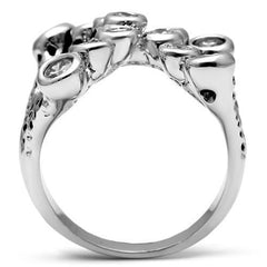 Alamode Rhodium Brass Ring with AAA Grade CZ in Clear - Flyclothing LLC