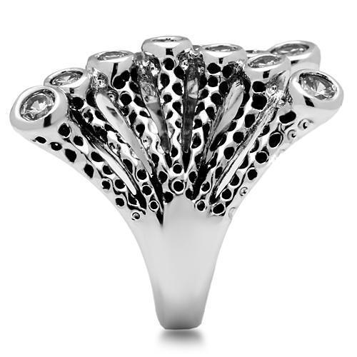 Alamode Rhodium Brass Ring with AAA Grade CZ in Clear - Flyclothing LLC