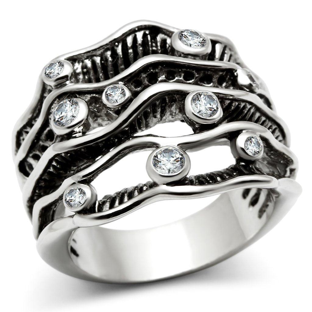 Alamode Rhodium Brass Ring with AAA Grade CZ in Clear - Flyclothing LLC