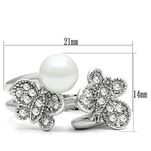 Alamode Rhodium Brass Ring with Synthetic Pearl in White - Alamode