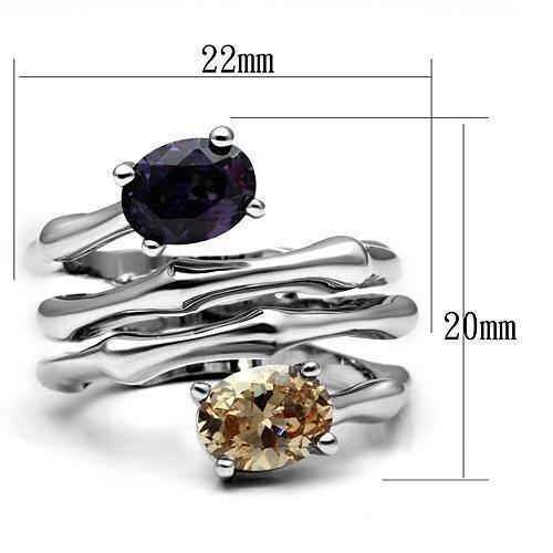 Alamode Rhodium Brass Ring with AAA Grade CZ in Multi Color - Flyclothing LLC