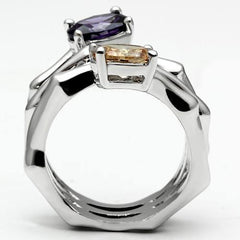 Alamode Rhodium Brass Ring with AAA Grade CZ in Multi Color - Alamode