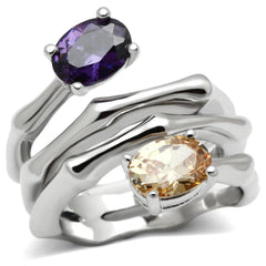 Alamode Rhodium Brass Ring with AAA Grade CZ in Multi Color - Flyclothing LLC